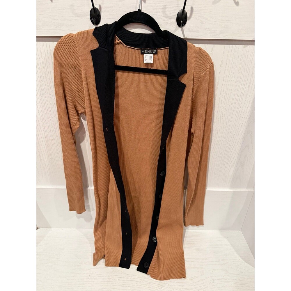 Venus tan black long ribbed duster cardigan size large